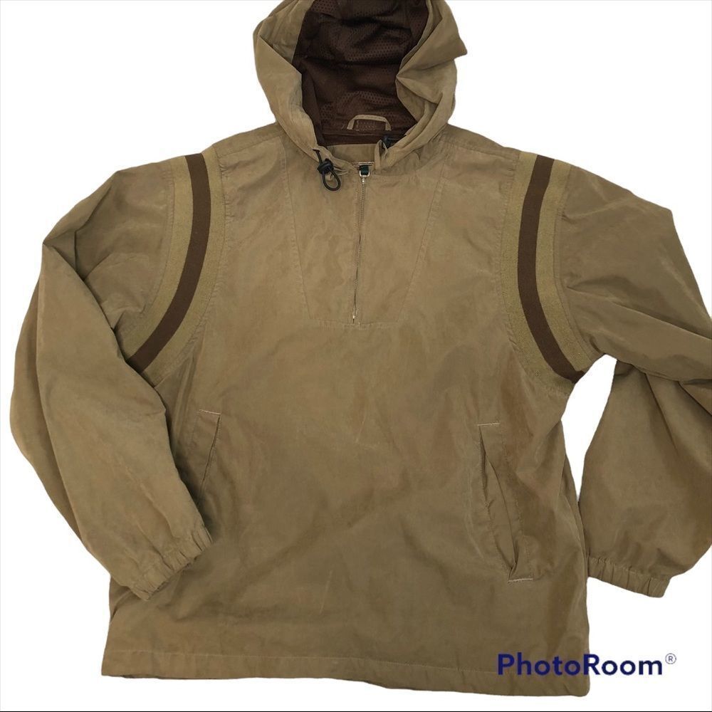 Vintage Brown Windbreaker Quarter zip Hoodie Mens Small Streetwear 90s